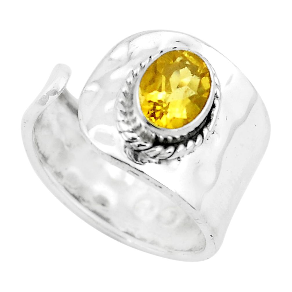 2.33cts natural yellow citrine silver adjustable solitaire ring size 6.5 p53020
