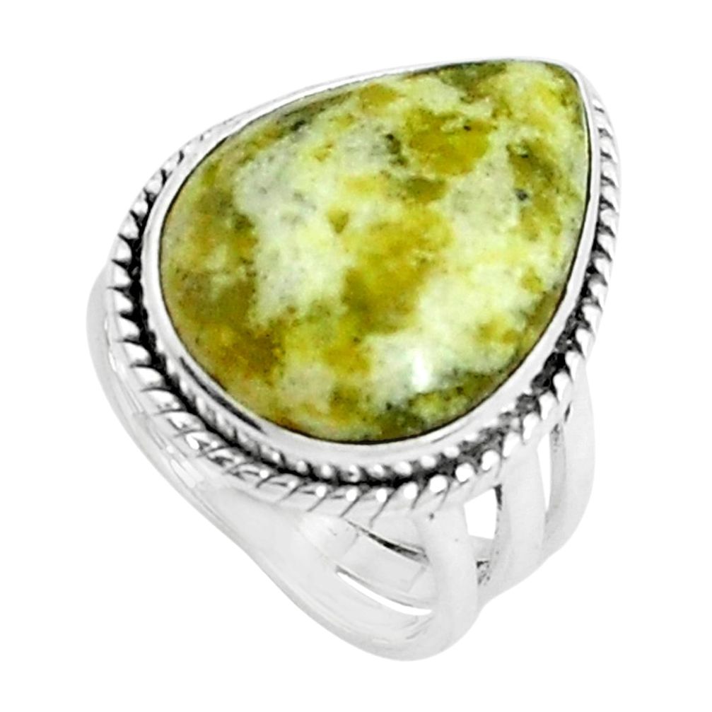 15.16cts natural yellow lizardite 925 silver solitaire ring size 6.5 p45902