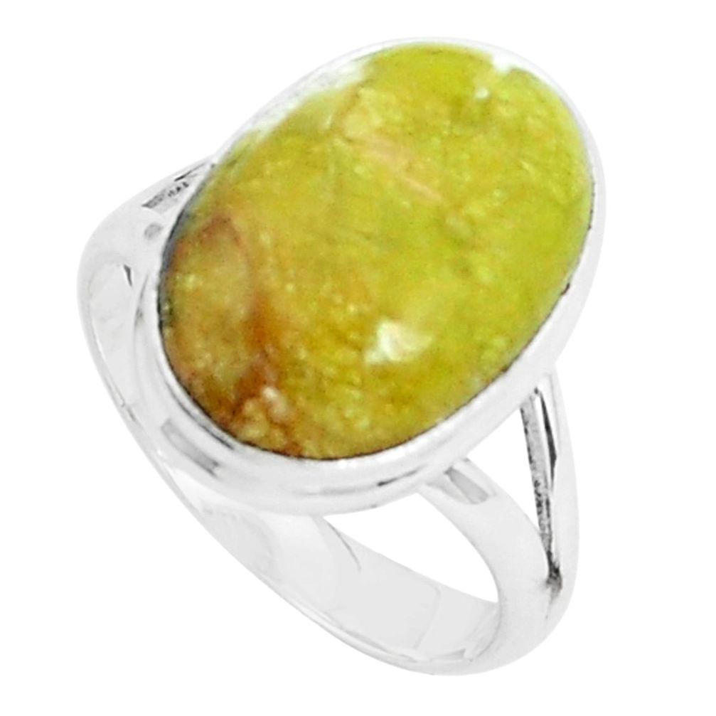 14.23cts natural yellow lizardite 925 silver solitaire ring size 10.5 p45903