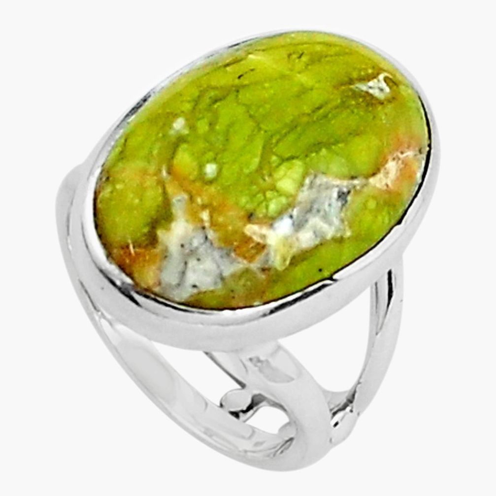 13.77cts natural yellow lizardite 925 silver solitaire ring size 6 p45907