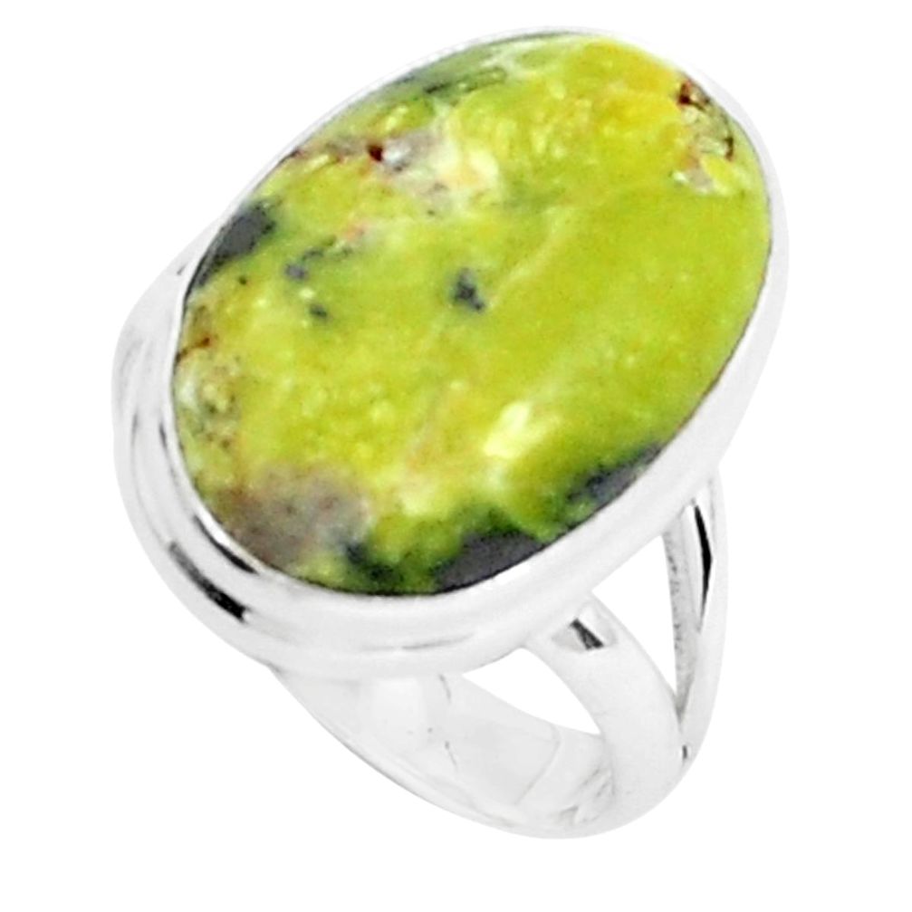 13.24cts natural yellow lizardite 925 silver solitaire ring size 7.5 p45914