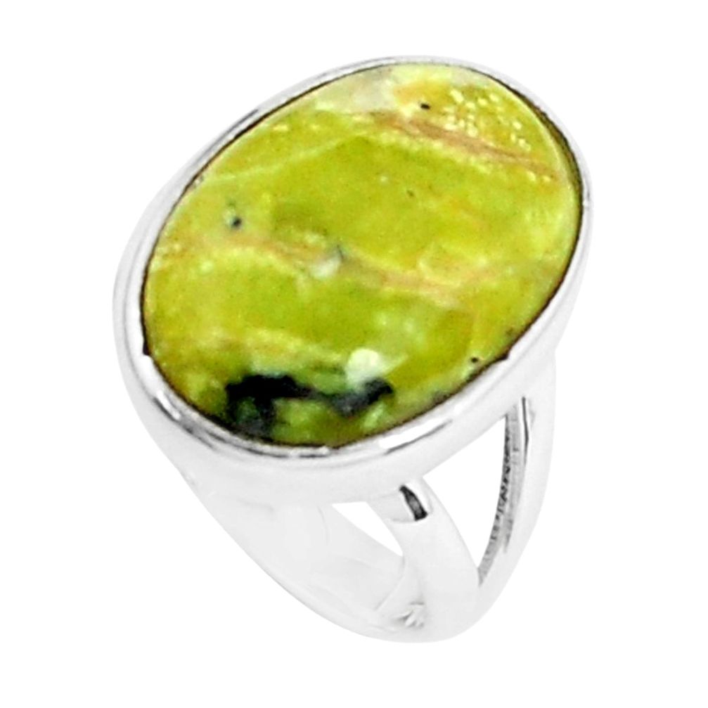 12.03cts natural yellow lizardite 925 silver solitaire ring size 6 p45918