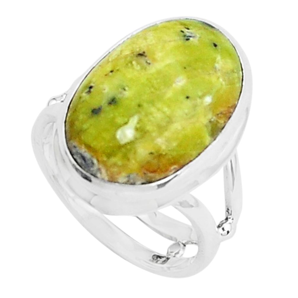 14.23cts natural yellow lizardite 925 silver solitaire ring size 8 p45919