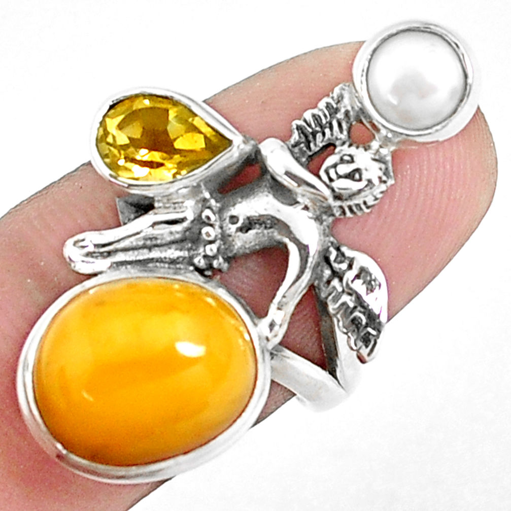 8.42cts natural yellow opal 925 silver angel wings fairy ring size 7 p42625