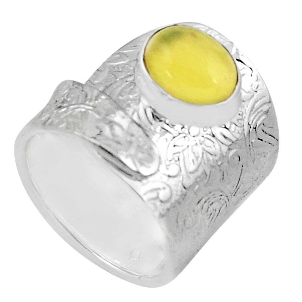 3.82cts natural yellow opal 925 silver solitaire adjustable ring size 8.5 p57019