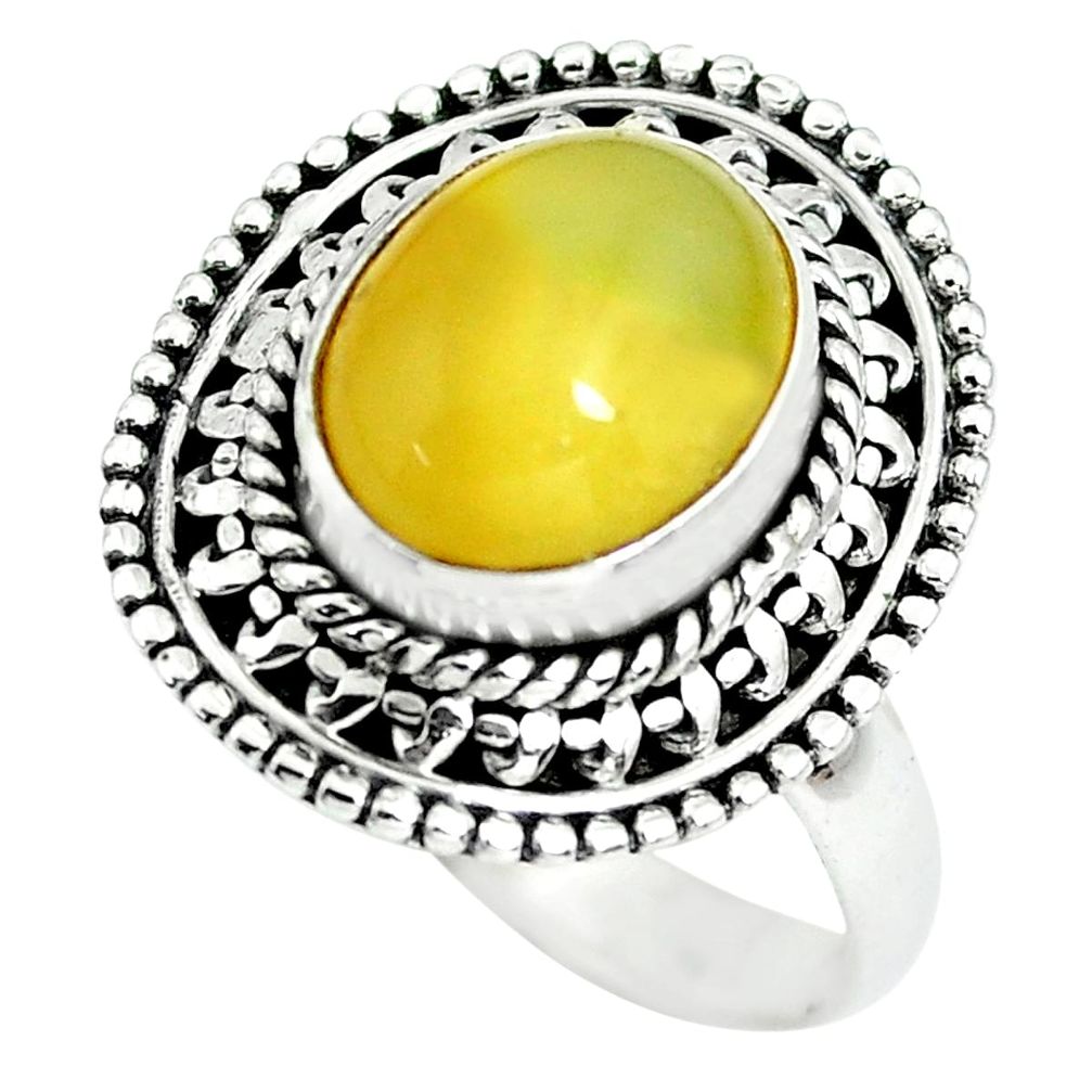 4.46cts natural yellow opal 925 sterling silver solitaire ring size 7.5 p63271