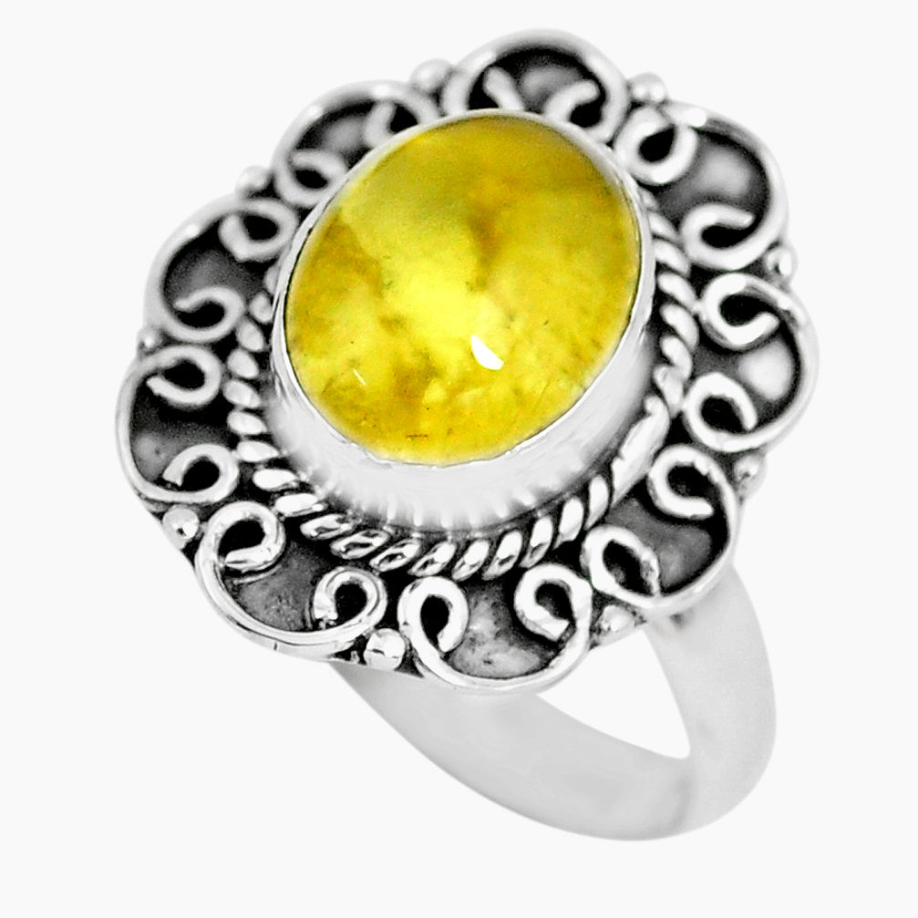 3.99cts natural yellow opal 925 sterling silver solitaire ring size 8 p63274