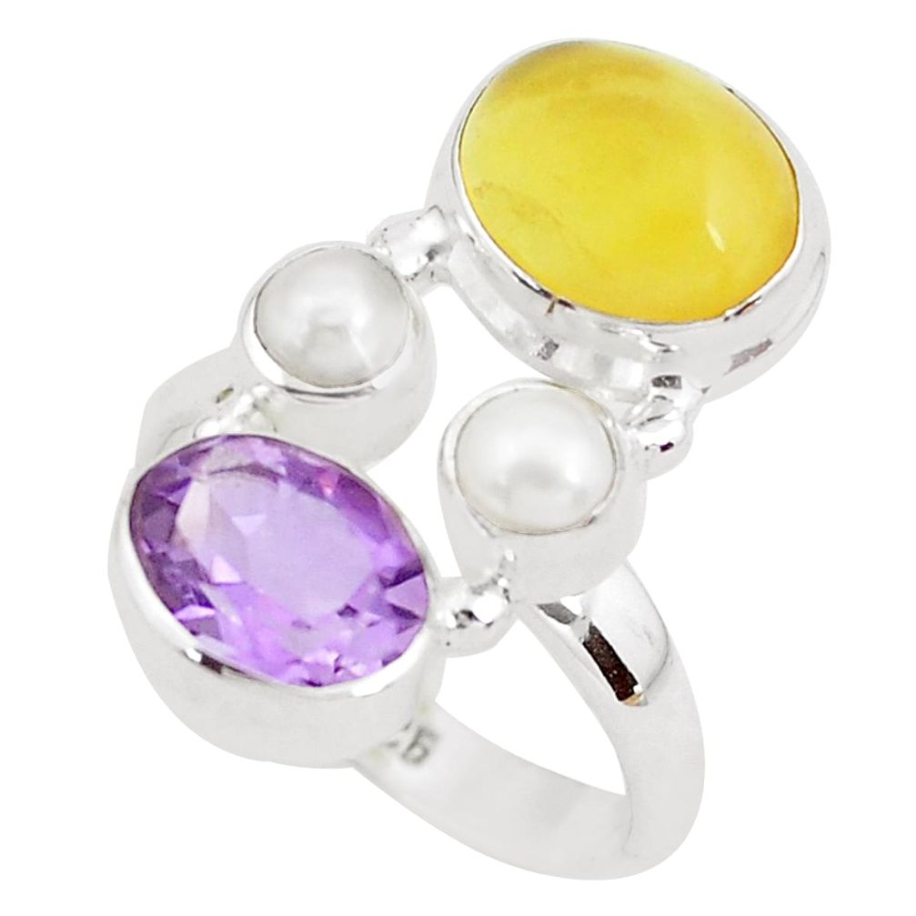 7.83cts natural yellow opal amethyst 925 sterling silver ring size 6.5 p52634