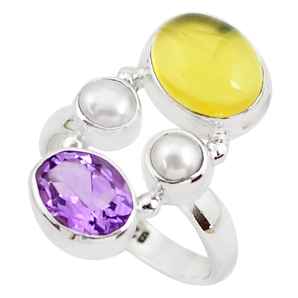 7.11cts natural yellow opal amethyst 925 sterling silver ring size 7.5 p52638