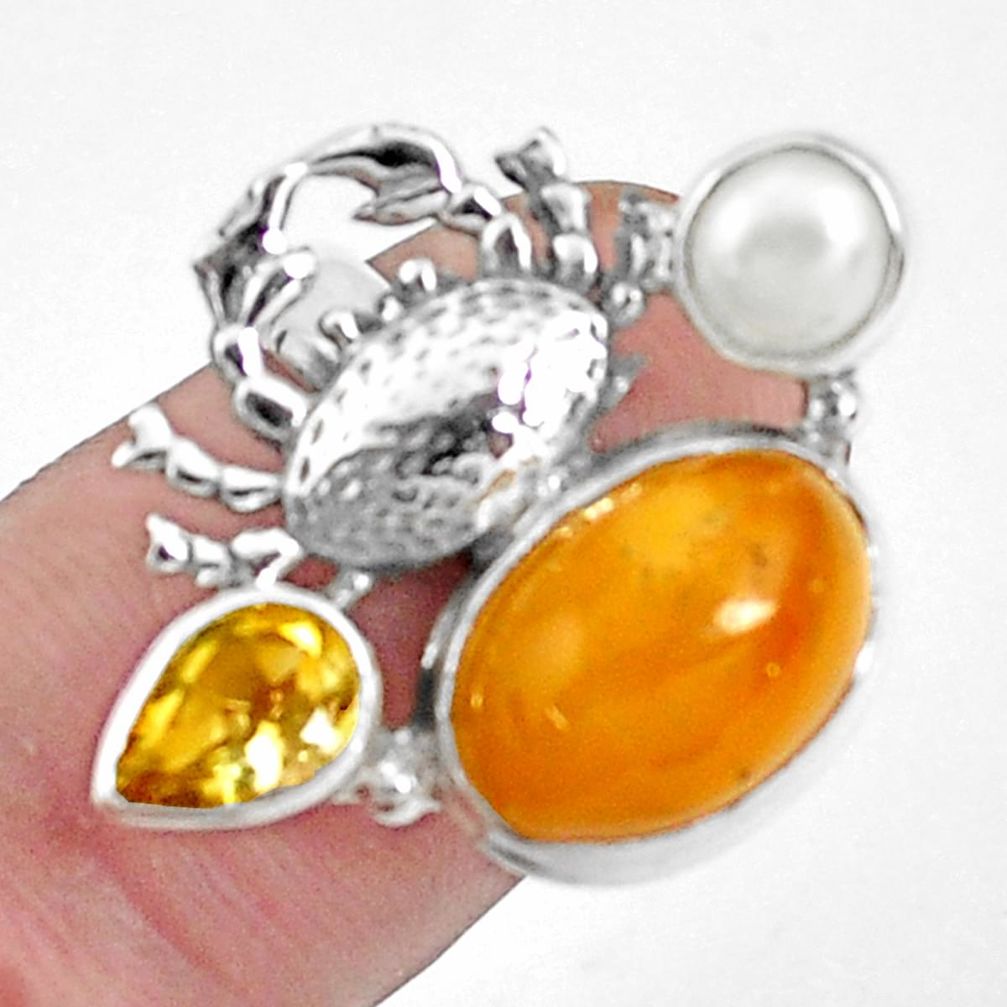 7.72cts natural yellow opal citrine 925 sterling silver crab ring size 7 p42636