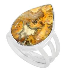 13.85cts natural yellow plume agate 925 silver solitaire ring size 8 p80588
