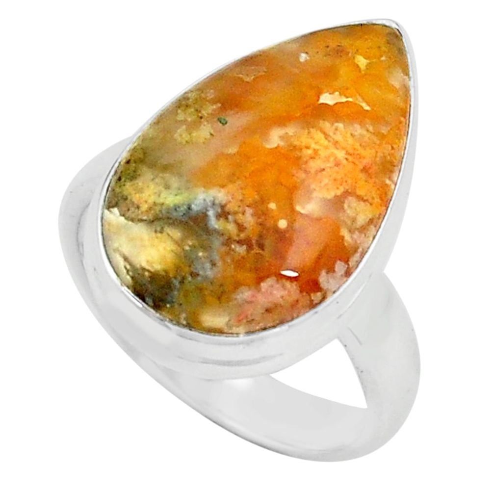 14.23cts natural yellow plume agate 925 silver solitaire ring size 7.5 p80590