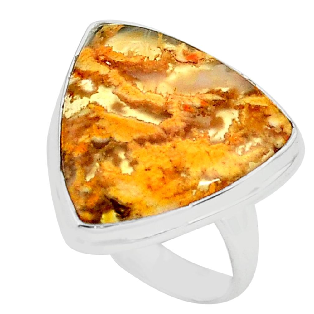 14.68cts natural yellow plume agate 925 silver solitaire ring size 8.5 p80596