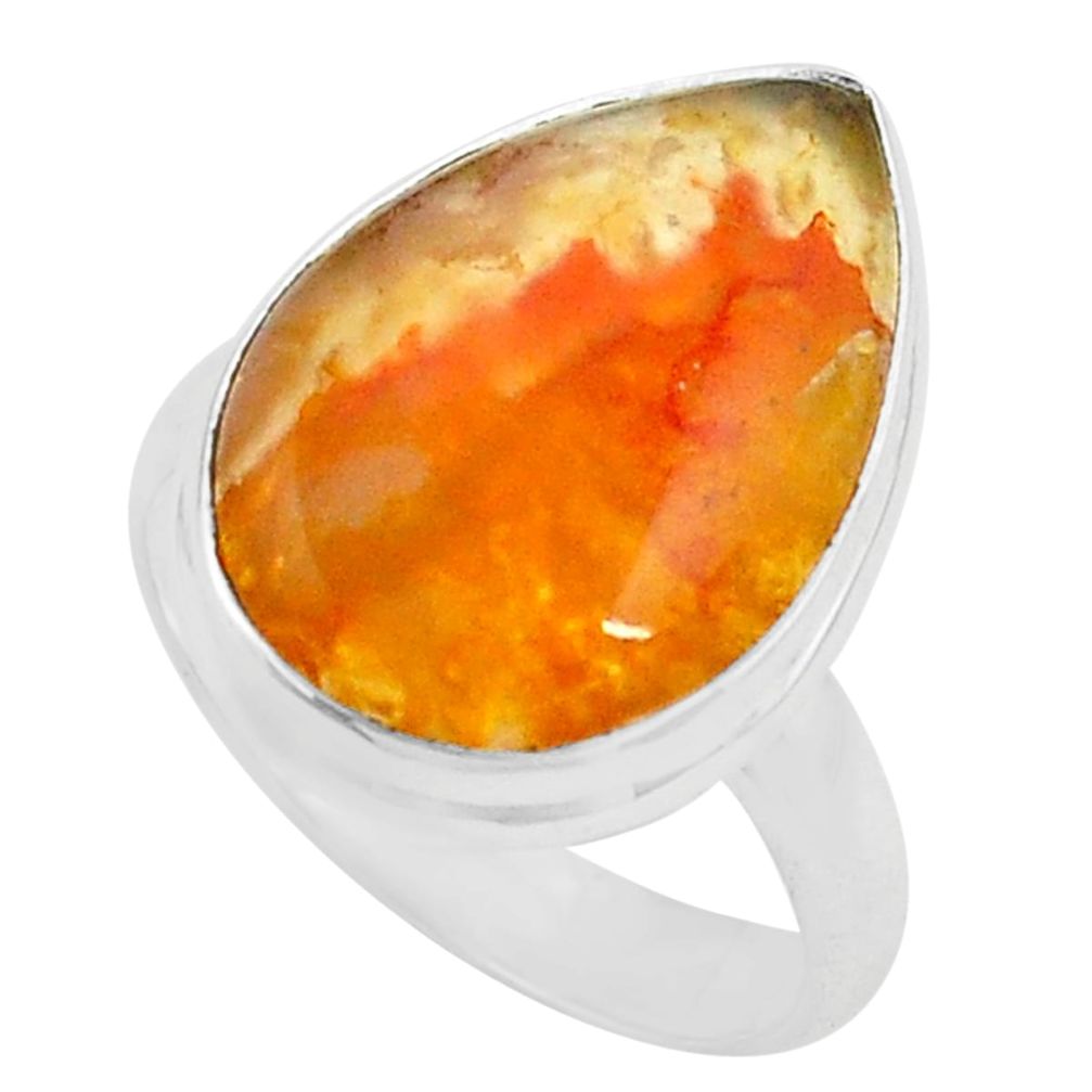 13.70cts natural yellow plume agate 925 silver solitaire ring size 8 p80597