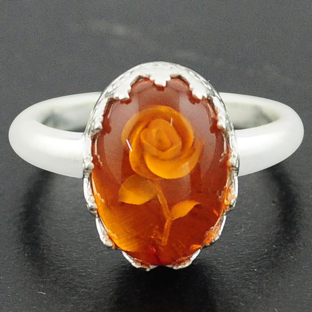 5.38cts orange amber 925 sterling silver flower ring jewelry size 7 p75463