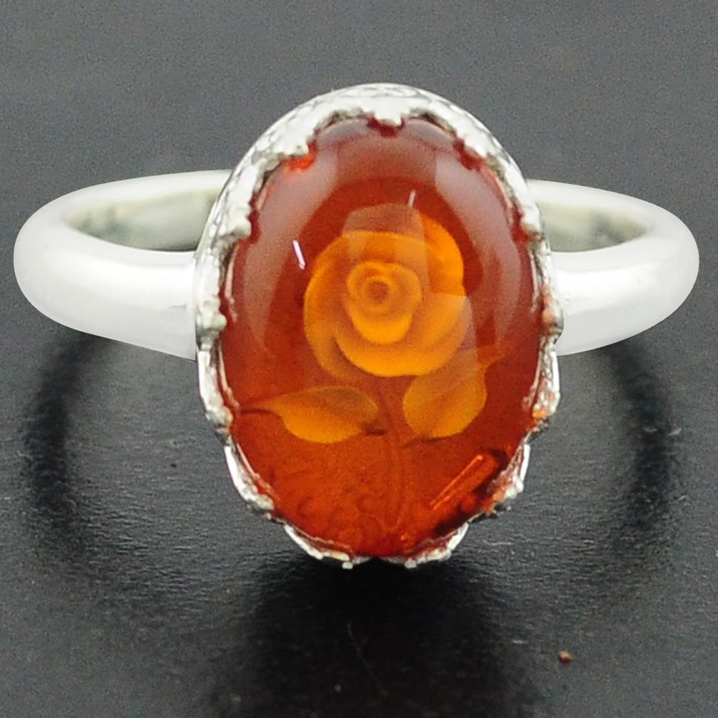 5.53cts orange amber 925 sterling silver flower ring jewelry size 9 p75472