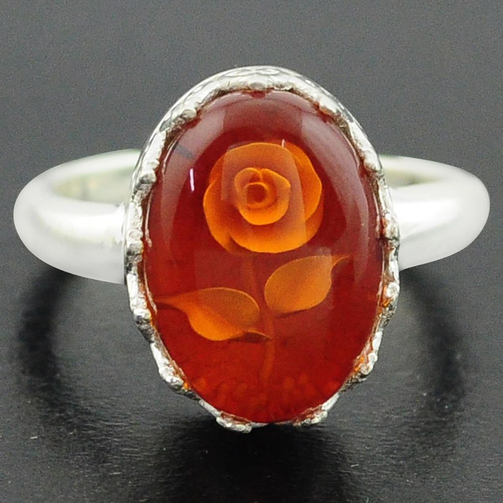5.79cts orange amber 925 sterling silver flower ring jewelry size 7 p75473
