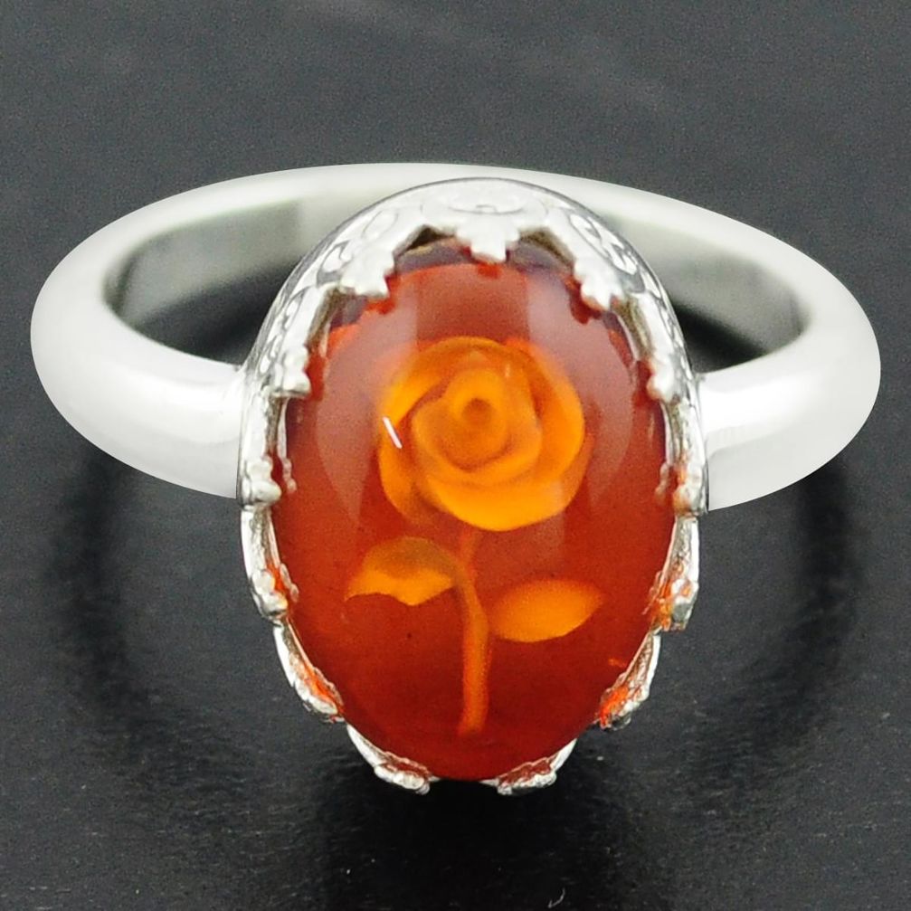 5.80cts orange amber 925 sterling silver flower ring jewelry size 9 p75484