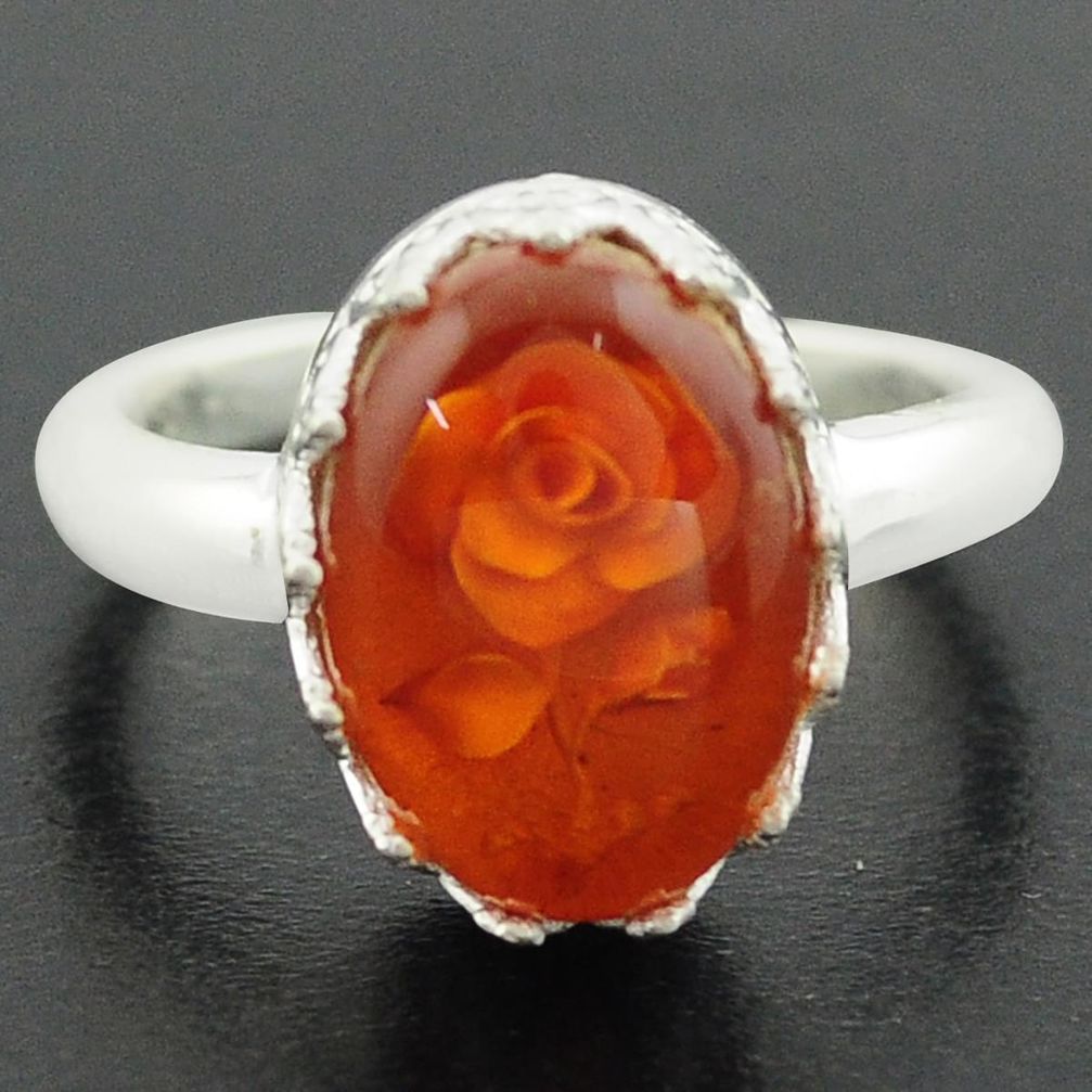 5.38cts orange amber 925 sterling silver flower ring jewelry size 7 p75497