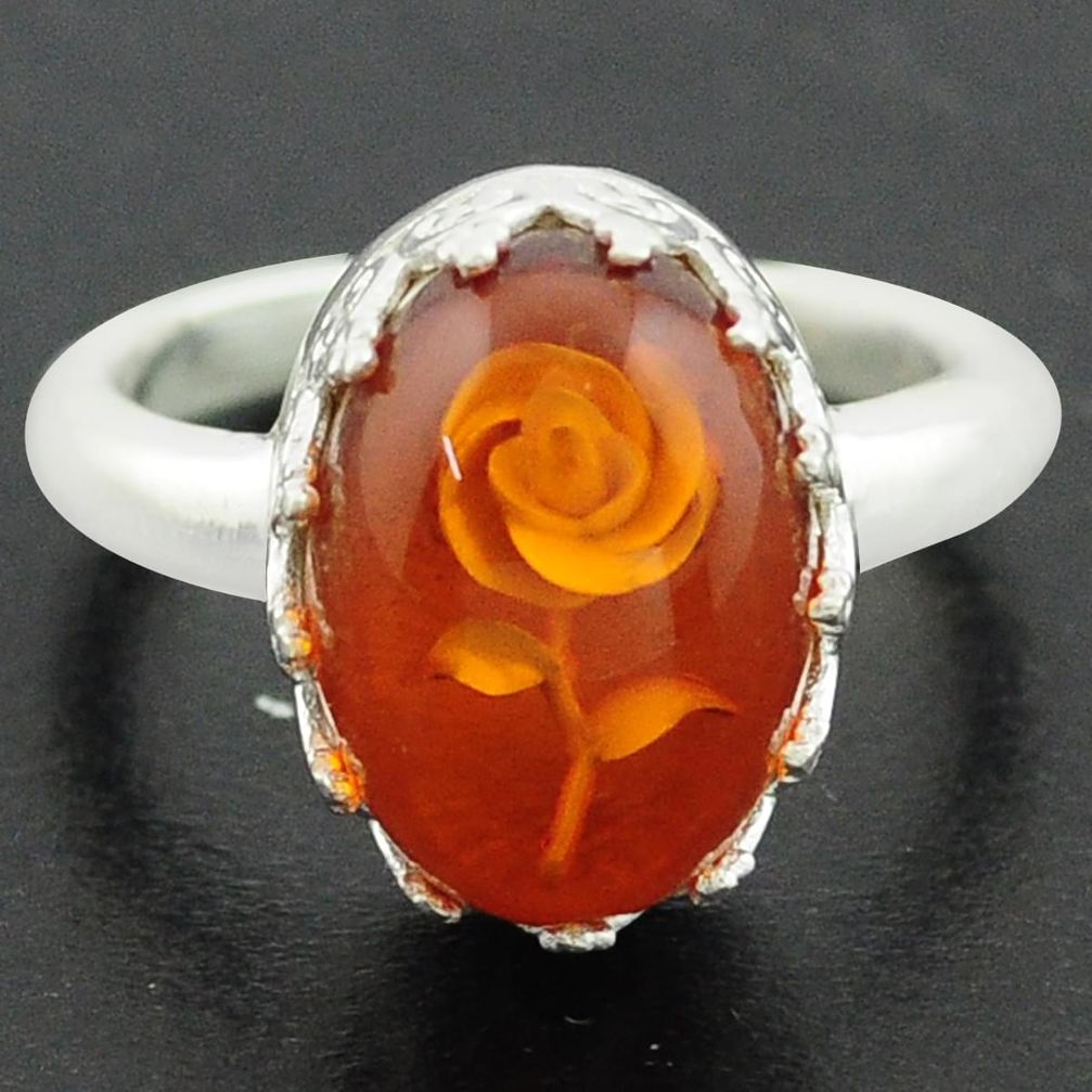 5.28cts orange amber 925 sterling silver flower ring jewelry size 8 p75500