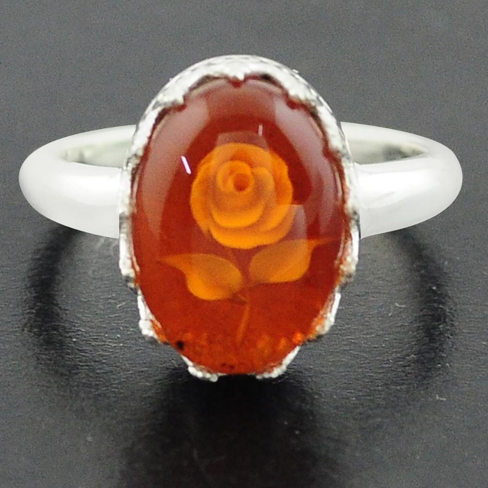 5.52cts orange amber 925 sterling silver flower ring jewelry size 8 p75513