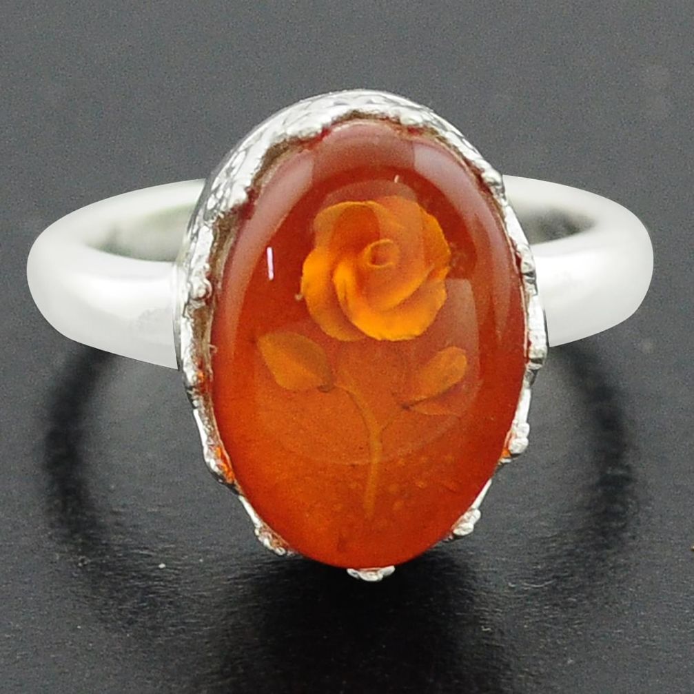 5.38cts orange amber 925 sterling silver flower ring jewelry size 7 p75520