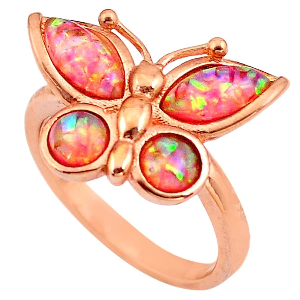 3.91cts pink australian fire opal 925 silver gold butterfly ring size 7 c4108