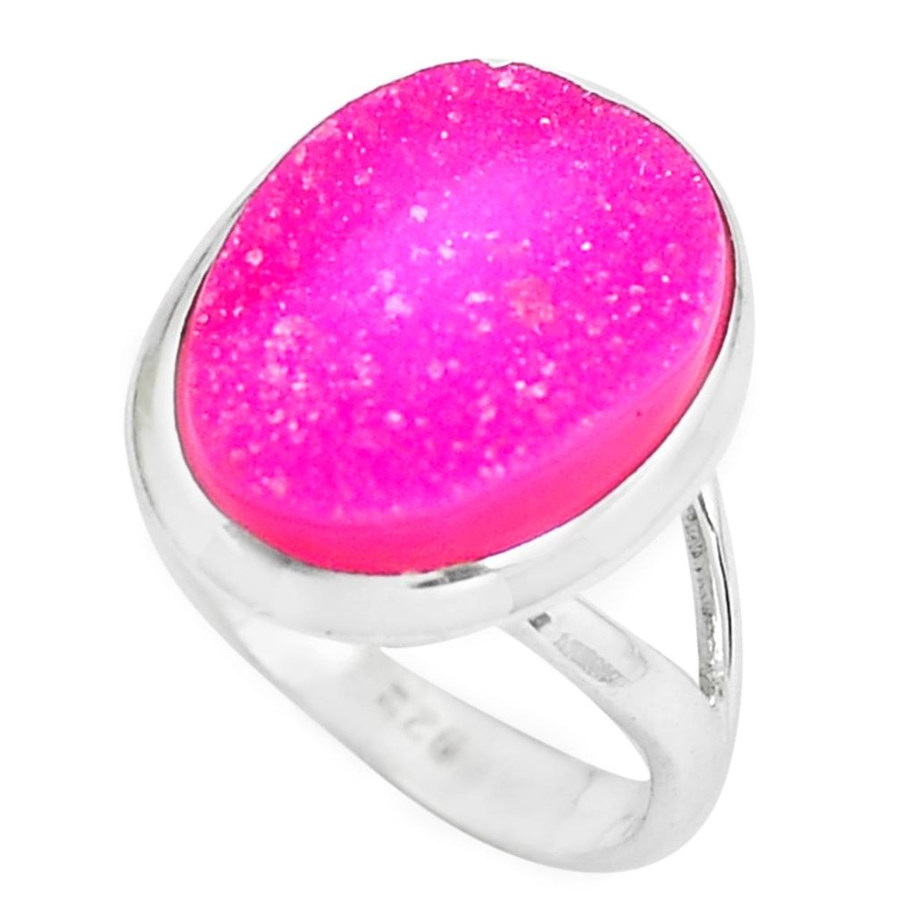 8.09cts pink druzy 925 sterling silver solitaire ring jewelry size 7 d31492