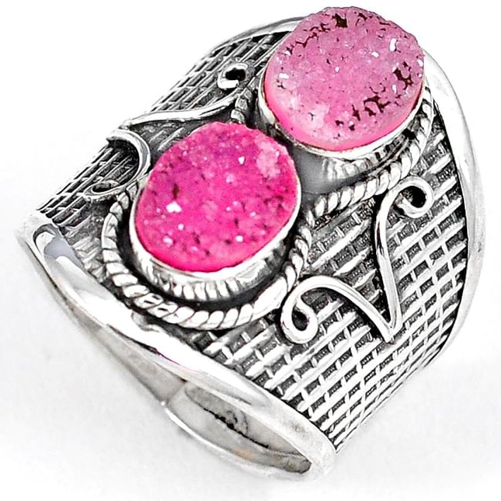PINK DRUZY OVAL SHAPE 925 STERLING SILVER RING JEWELRY SIZE 9.5 H23809