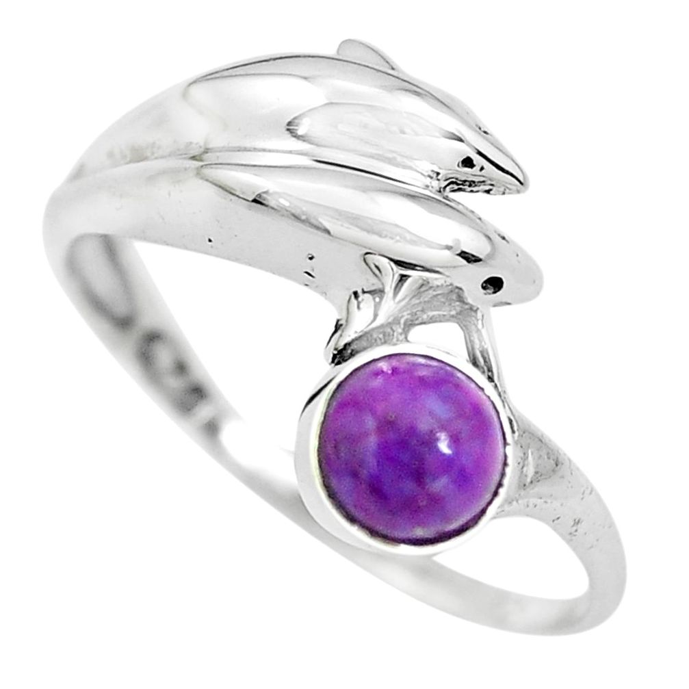 0.81cts purple copper turquoise 925 silver dolphin solitaire ring size 7 p61781