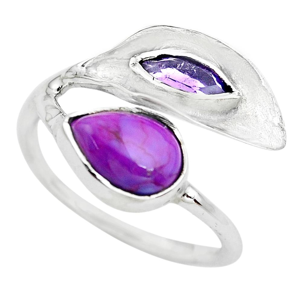 4.70cts purple copper turquoise amethyst 925 silver solitaire ring size 9 p61746