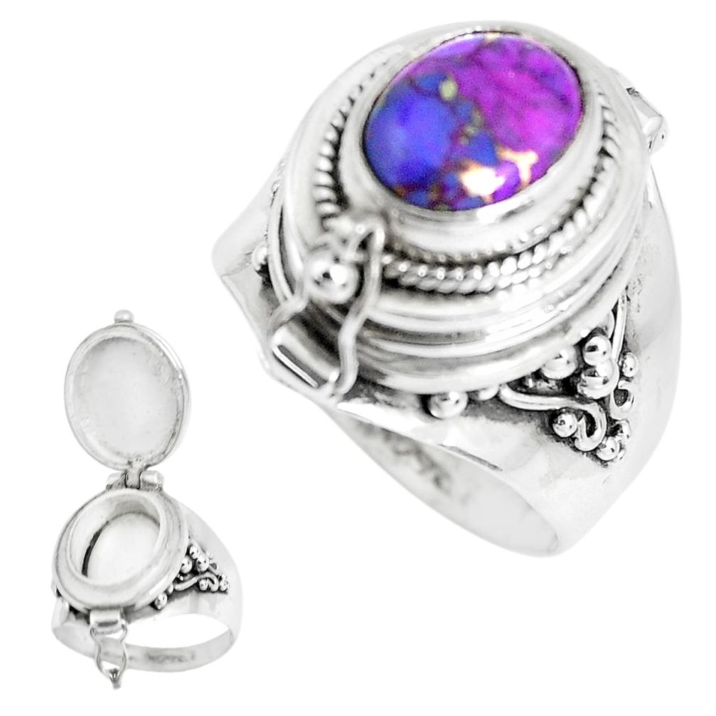 4.00cts purple copper turquoise oval 925 silver poison box ring size 8 p44756