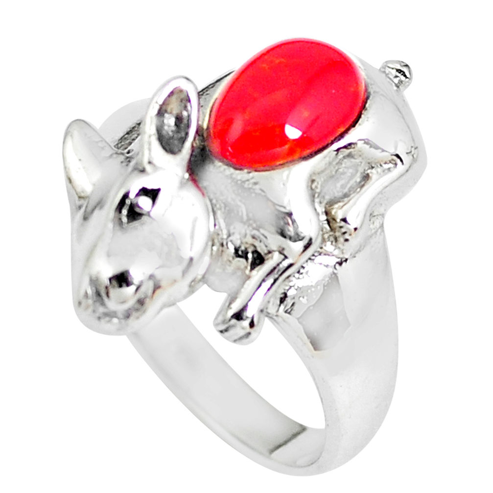 LAB 2.18cts red coral fancy 925 sterling silver ring jewelry size 8.5 c2959