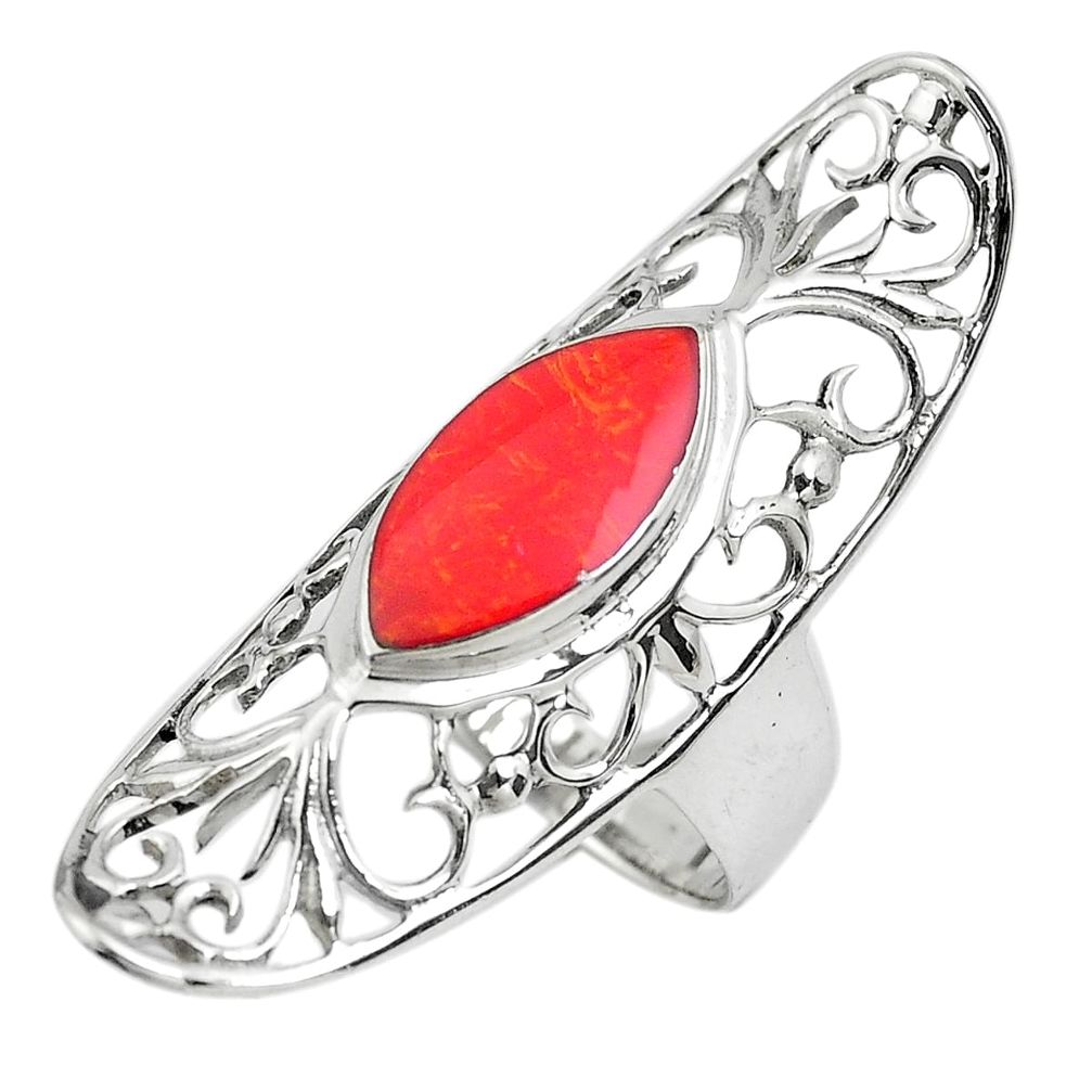 5.53cts red coral marquise 925 sterling silver ring jewelry size 7.5 c1572