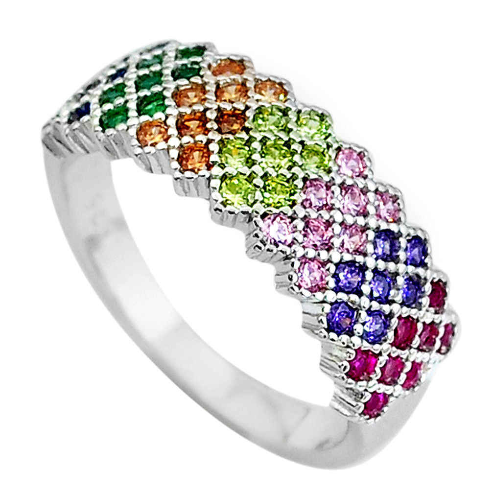 1.70cts red ruby (lab) emerald (lab) 925 sterling silver ring size 7.5 c2169