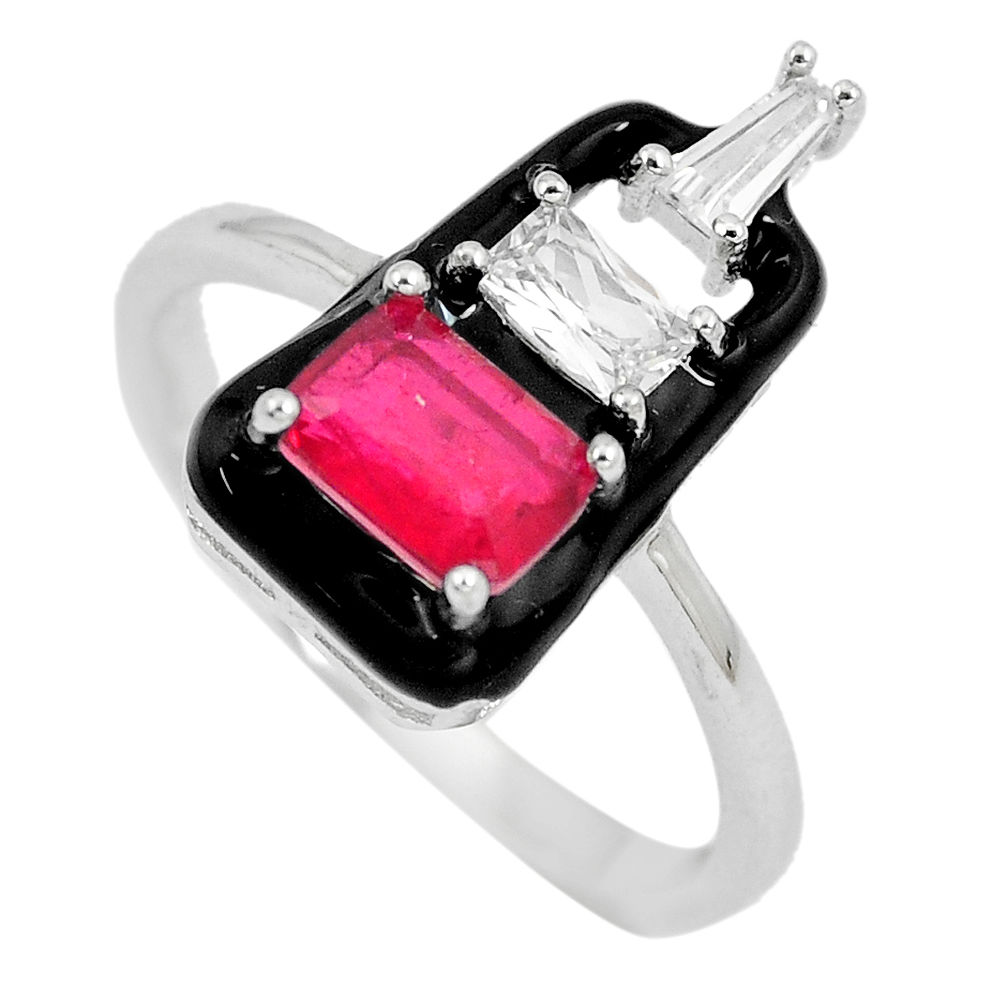 LAB 3.83cts red ruby (lab) topaz enamel 925 sterling silver ring size 5.5 c2610