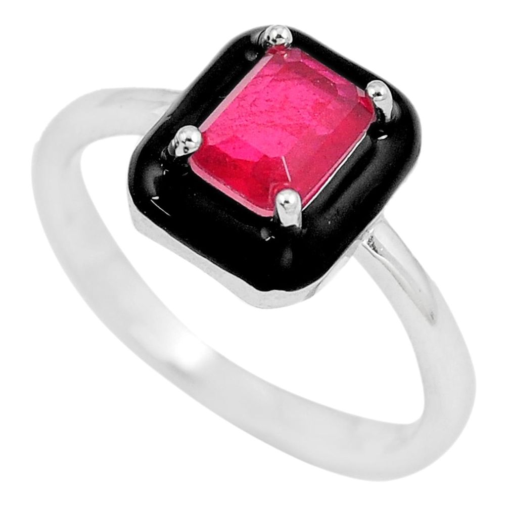 1.84cts red ruby (lab) topaz enamel 925 sterling silver ring size 7 c2611