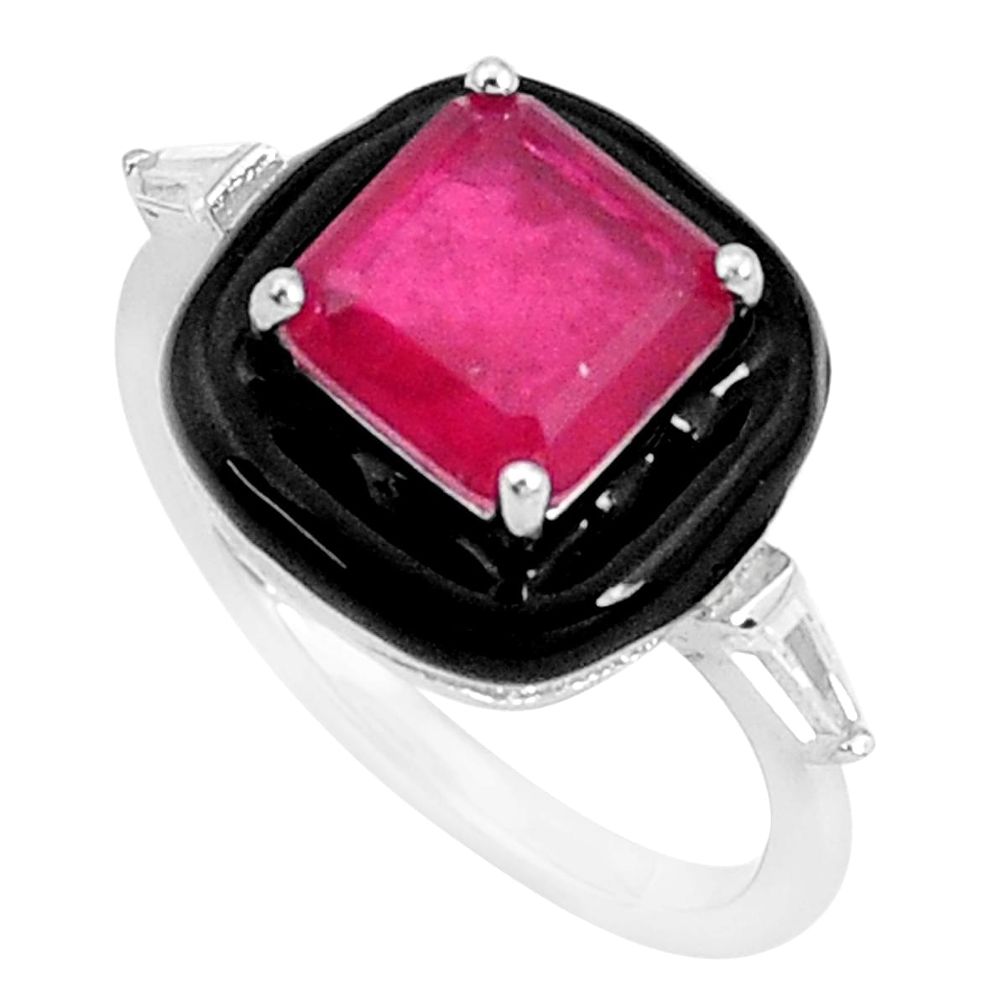 4.94cts red ruby (lab) topaz enamel 925 sterling silver ring size 8 c2687