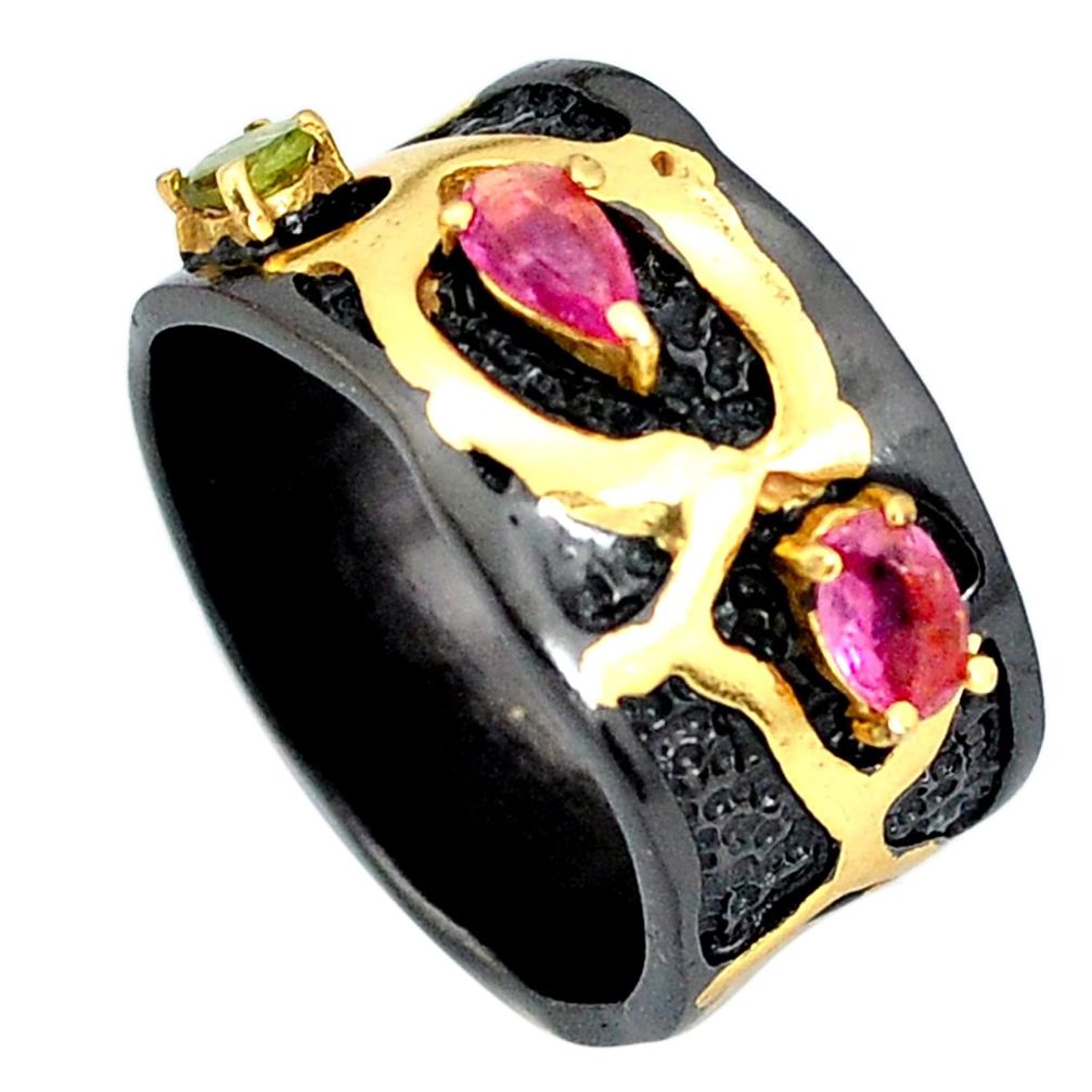 0.88cts rhodium natural pink tourmaline 925 silver 14k gold ring size 6 p32764