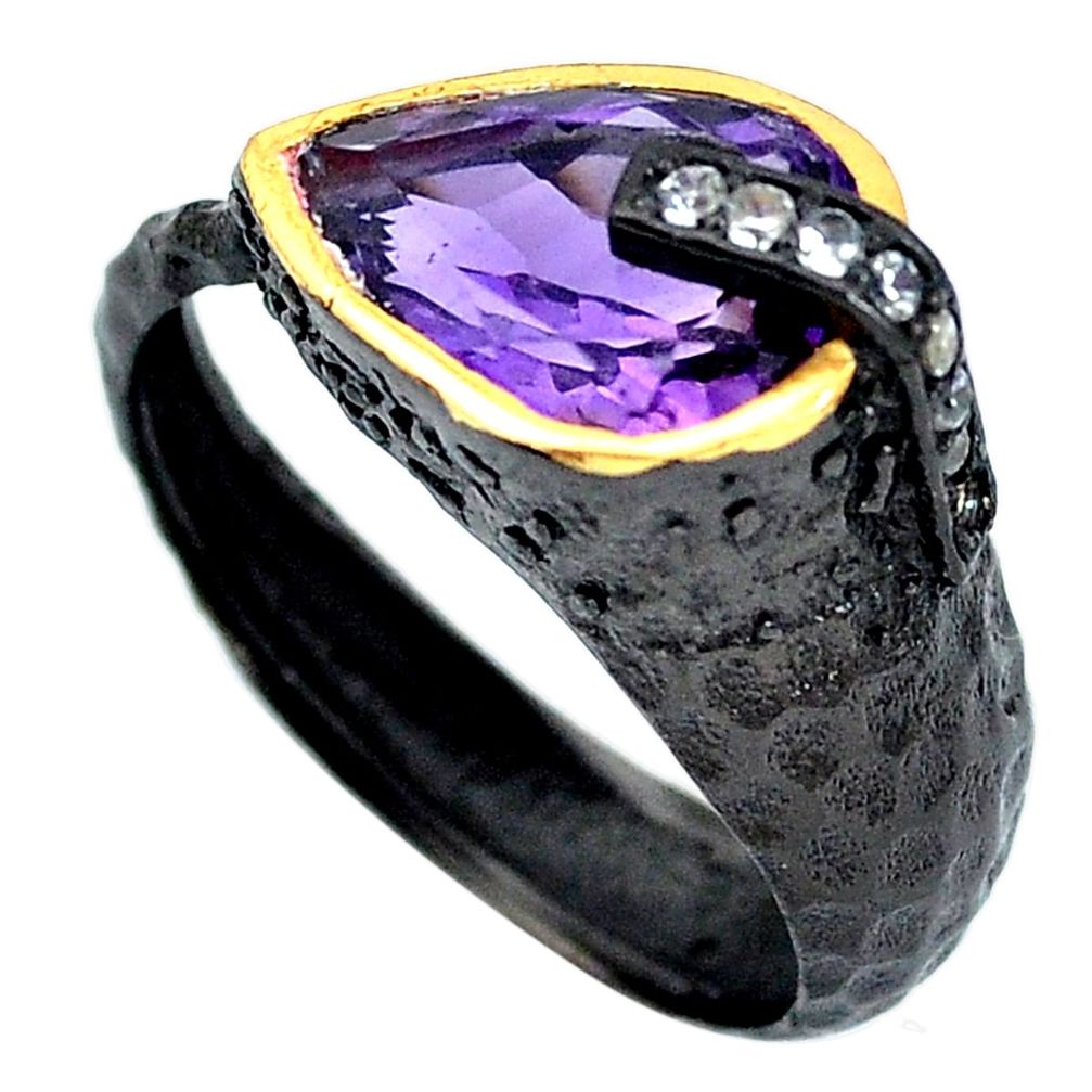 6.80cts rhodium natural purple amethyst 925 silver 14k gold ring size 9 p32743