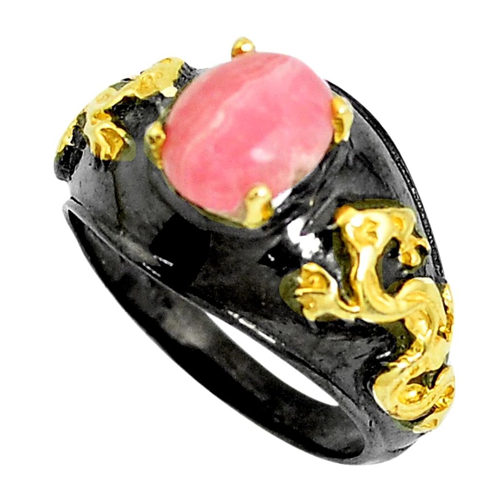 Rhodium natural rhodochrosite inca rose silver gold dragon ring size 8 p43515