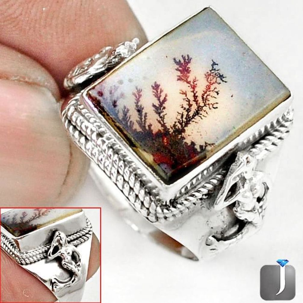 SCENIC RUSSIAN DENDRITIC AGATE OVAL 925 SILVER FAIRY MERMAID RINGSIZE 9.5 G52443