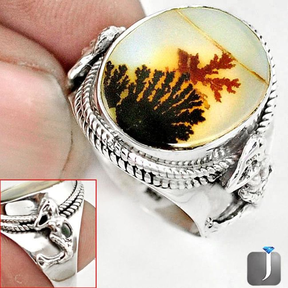 SCENIC RUSSIAN DENDRITIC AGATE OVAL 925 SILVER FAIRY MERMAID RING SIZE 8 G52446