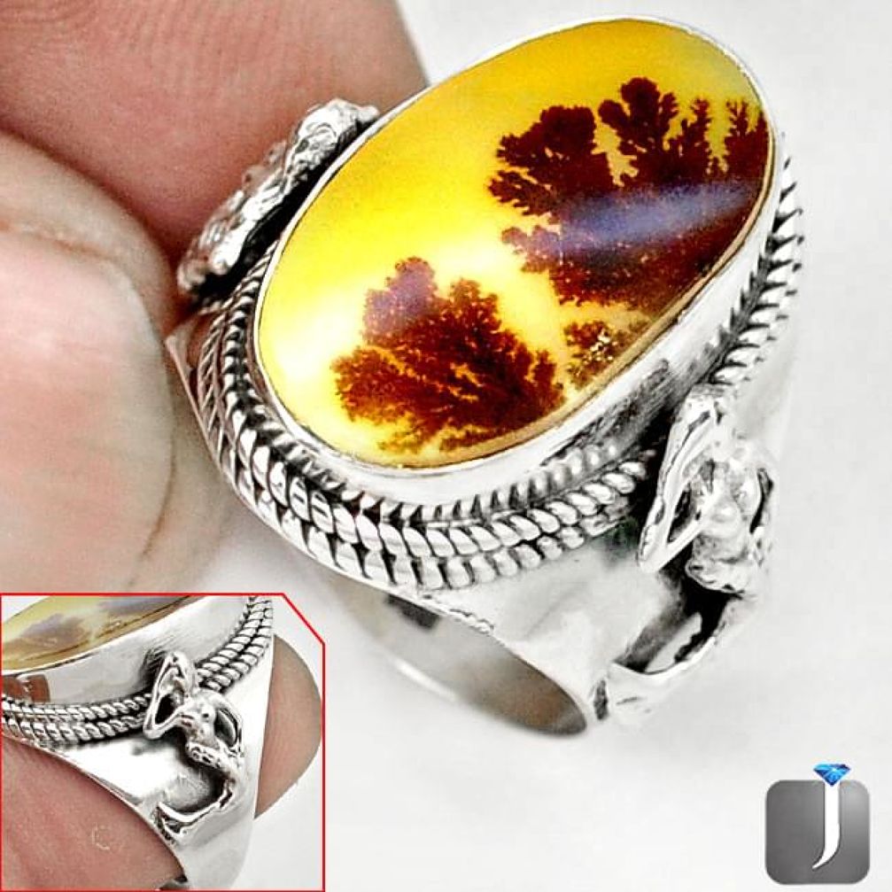 SCENIC RUSSIAN DENDRITIC AGATE OVAL 925 SILVER FAIRY MERMAID RING SIZE 7 G52450