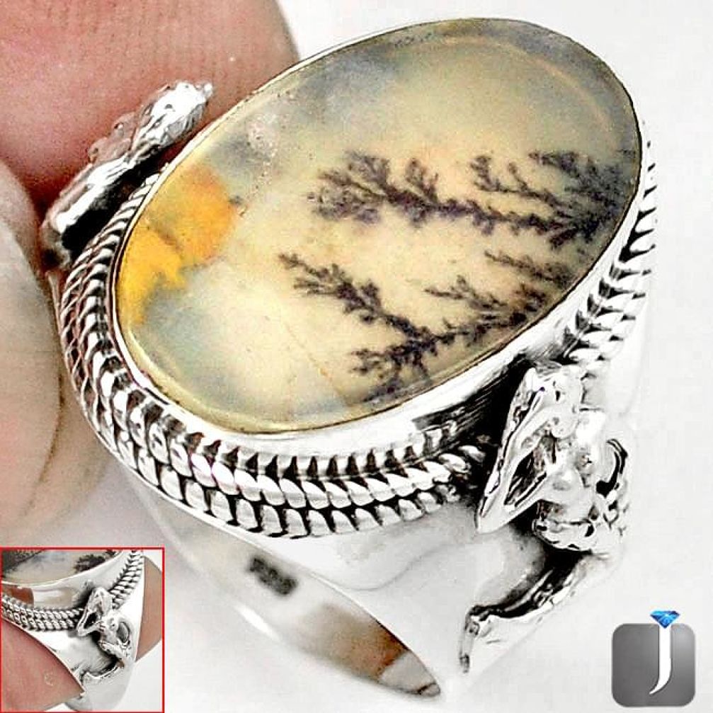 SCENIC RUSSIAN DENDRITIC AGATE OVAL 925 SILVER FAIRY MERMAID RING SIZE 9 G52451