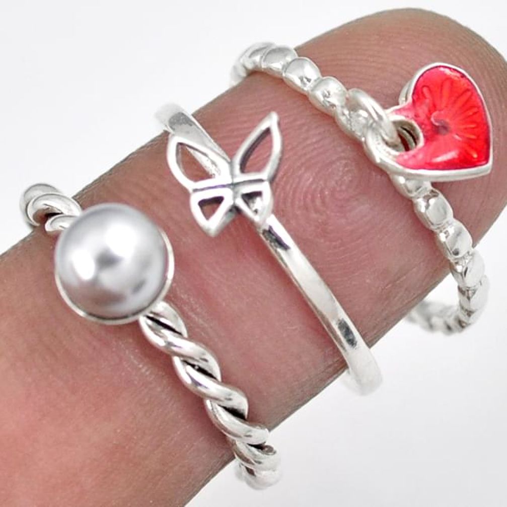 SILVER PEARL 925 STERLING SILVER STACKABLE BUTTERFLY 3 BAND RING SIZE 7 G96244