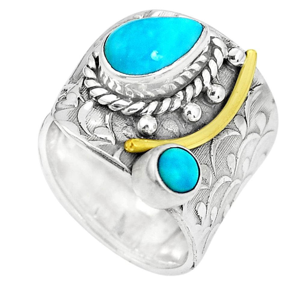 Sleeping beauty turquoise 925 silver two tone adjustable ring size 6 p32425