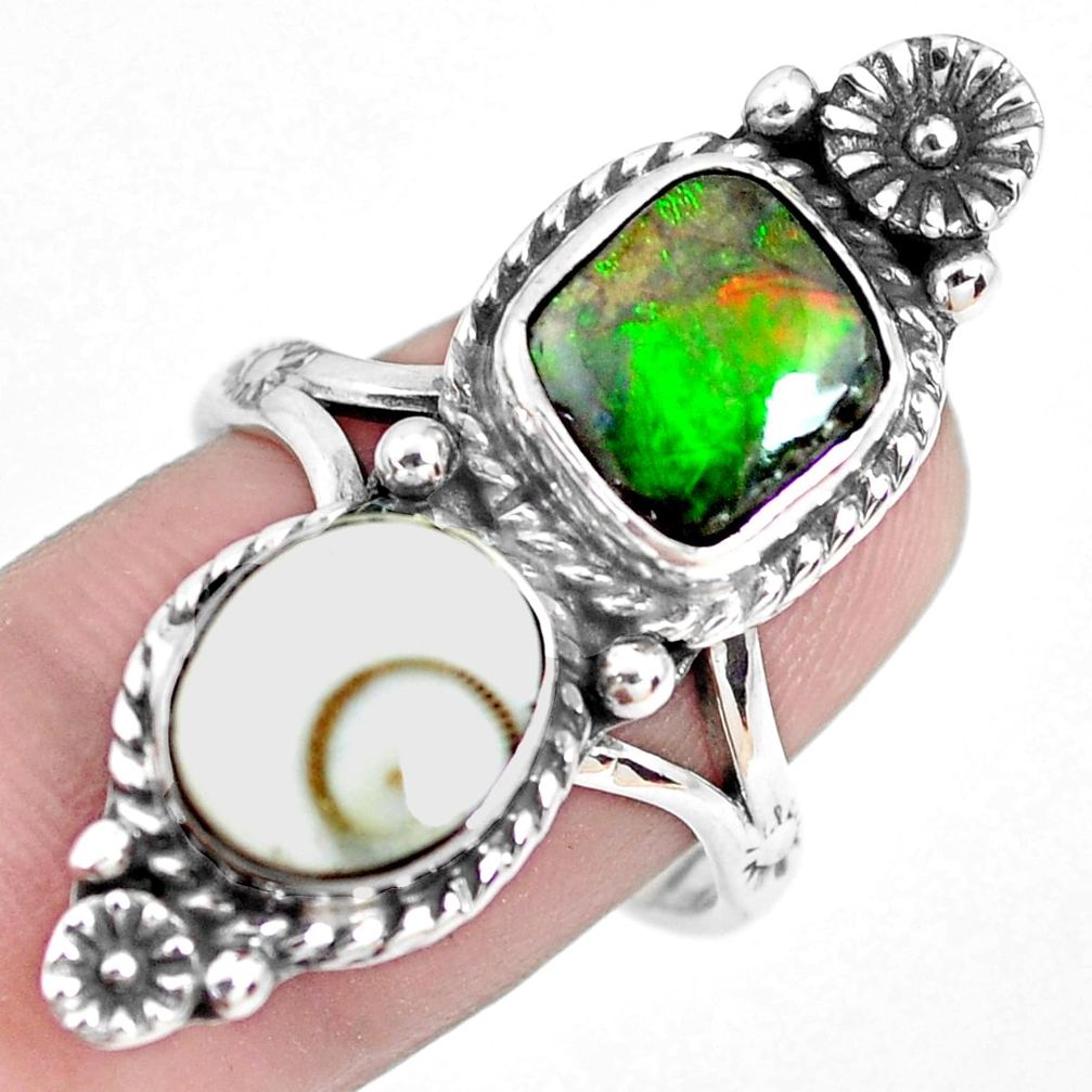 8.70cts solitaire natural ammolite 925 silver ring jewelry size 8.5 p42525