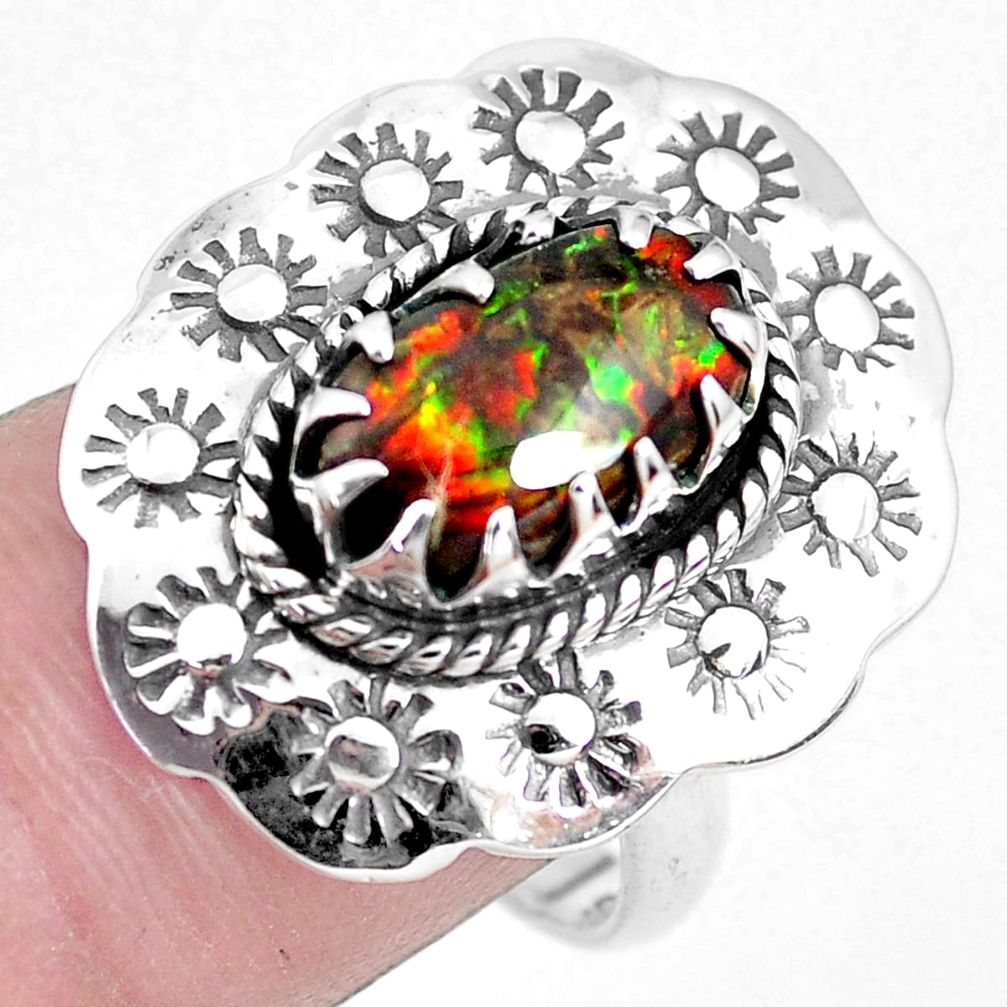 3.84cts solitaire natural ammolite 925 silver solitaire ring size 7.5 p42538