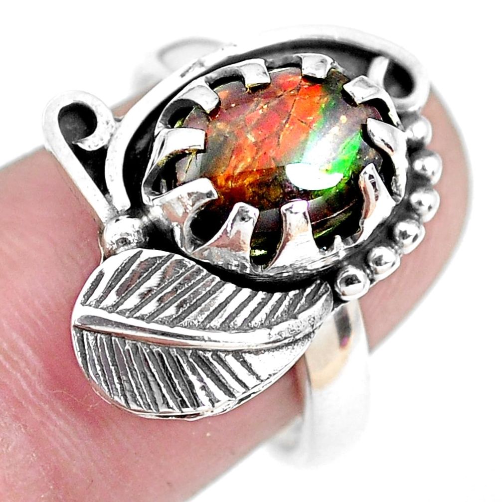 4.82cts solitaire natural ammolite 925 silver solitaire ring size 8 p42539